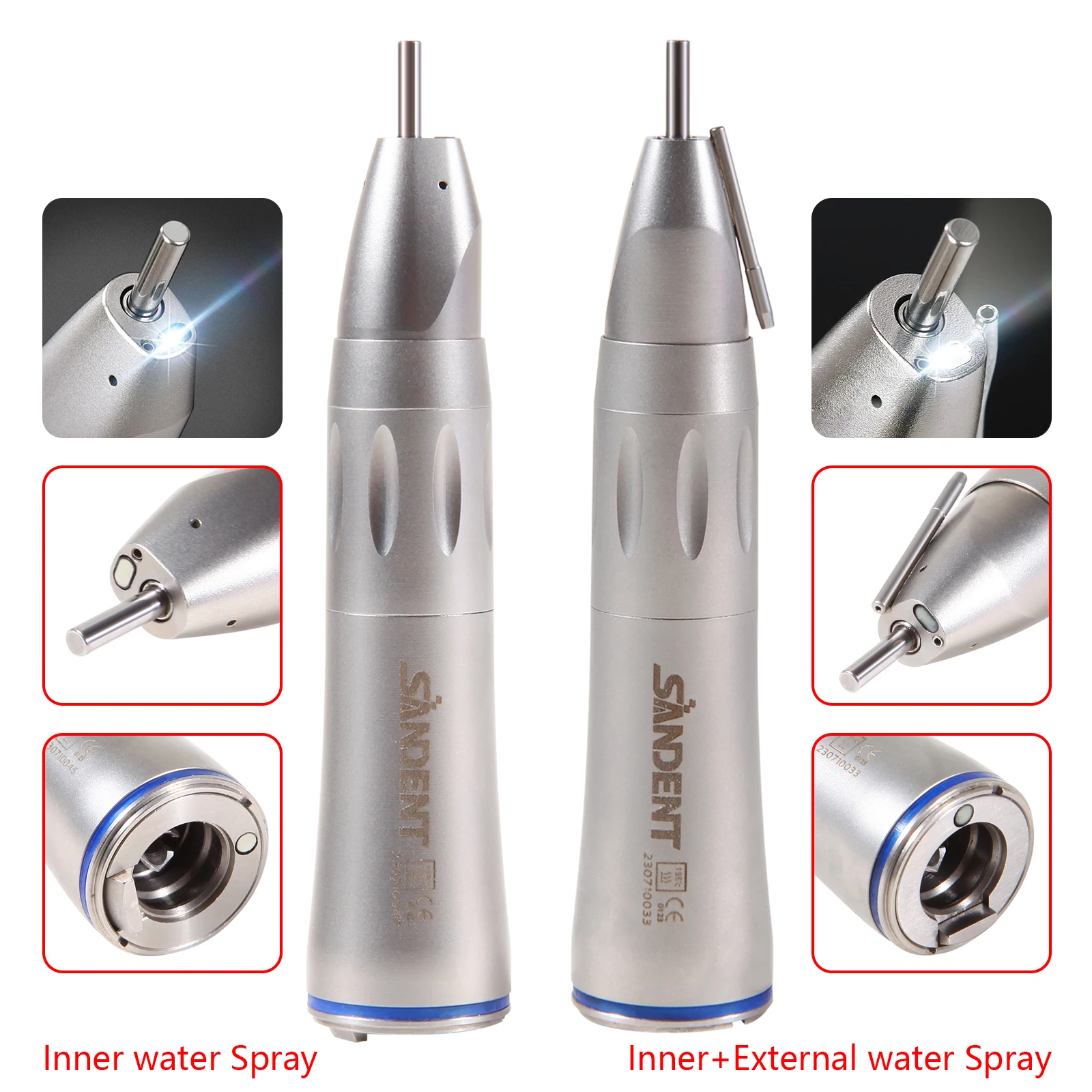 NSK Style Dental LED 1:1 Ratio Fiber Optic Straight Nose Cone Low Slow Speed Handpiece Inner External Water Spray MX