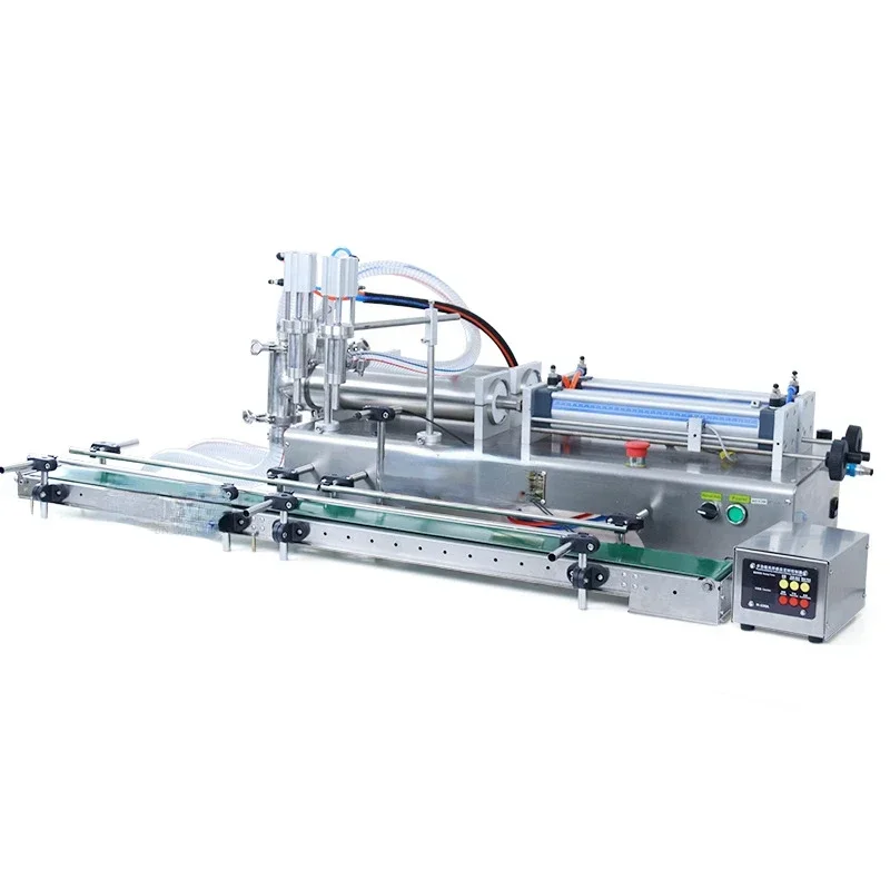 Double-Headed Pneumatic Filling with Conveyor Belt Cylinder Adjustment Automatic Juice Beverage Liquid Can Packing Machine