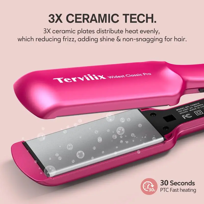 مكواة فرد الشعر المسطحة من Terviiix، مكواة مسطحة سيراميك واسعة للشعر، مكاوي فرد احترافية مع درجة حرارة قابلة للتعديل #5