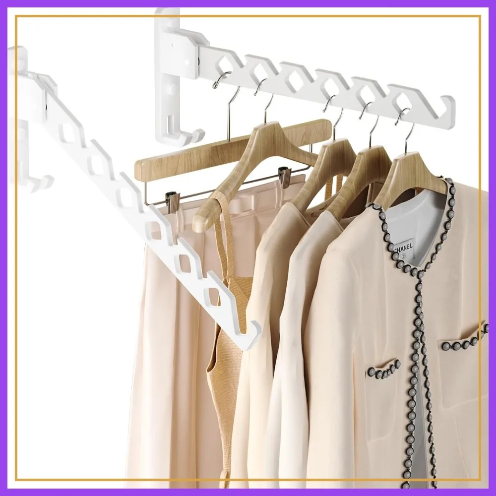 

Wall Mount Coat Hanger, Retractable Folding Clothes Rack, Aluminum, White, 2 Pack