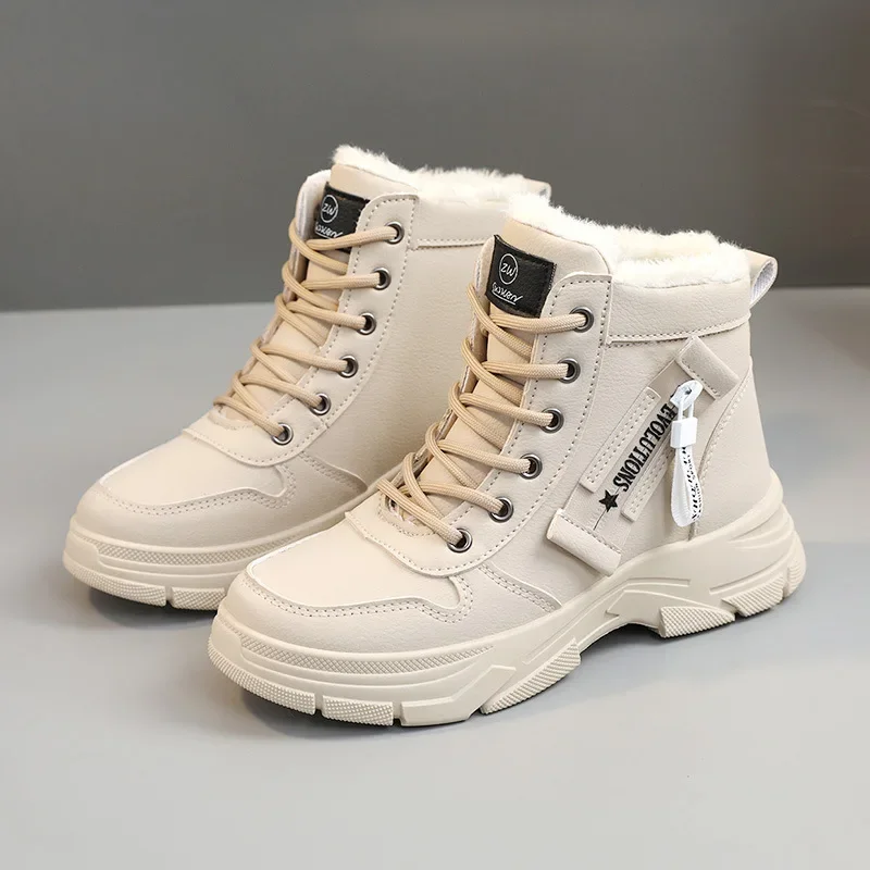 Women's Winter Warm Plush Lined Snow Boots Boots with Zipper Trim Thick Sole High Top White Women's Boots zapatos de mujer