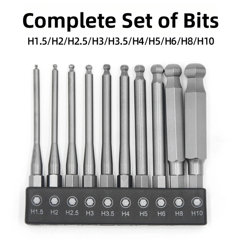 10pcs 75mm Magnetic Ball Hex Screwdriver Bit Set 25degree Angled Ball Head Screwdriver Bit 1/4 Inch Hexagonal Shank Screwdriver