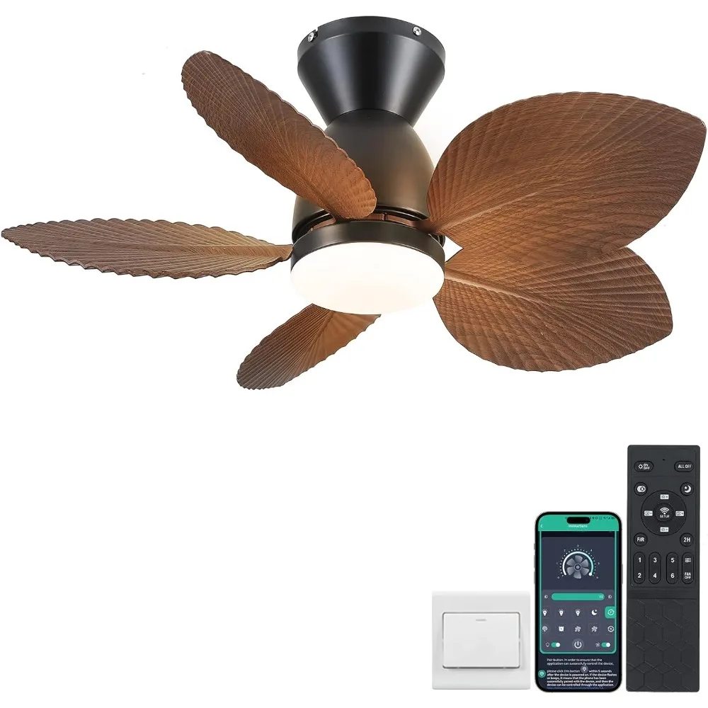 Ceiling Fans with Lights, 30 inch Low Profile Ceiling Fan with Remote/APP Control, Flush Mount Tropical Ceiling Fan