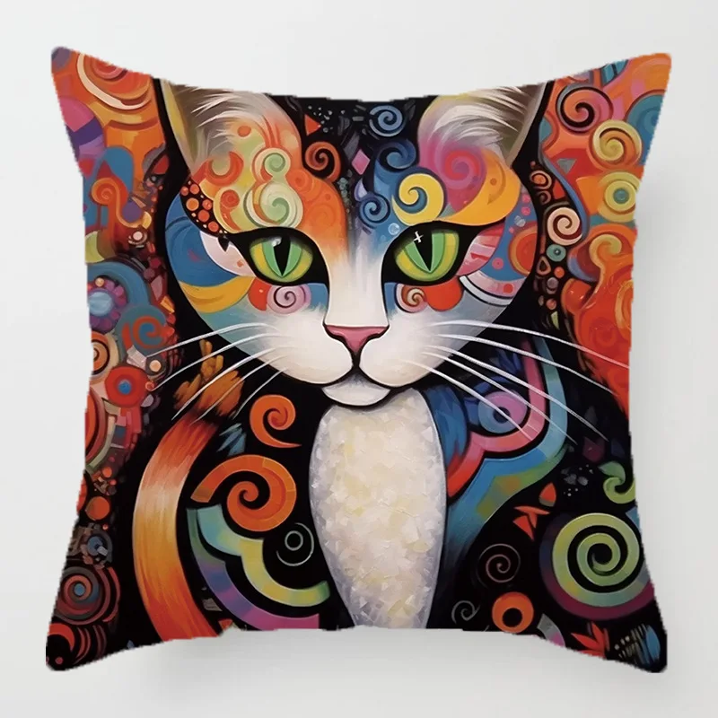 لوحة زيتية عتيقة على شكل قطة غطاء وسادة مع طباعة قطيفة قصيرة لغطاء وسادة تزيين أريكة غرفة المعيشة #3