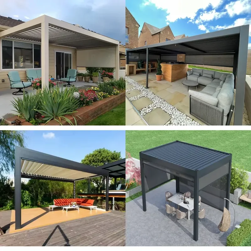 2026 Garden Free Standing Waterproof Motorized Aluminio Louver Pavilion Gazebo Ultraviolet-proof Custom Bioclimatic Aluminium