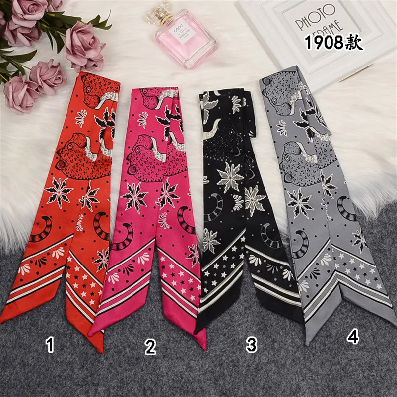 New Design Skinny Scarf Leopard Brand Silk Scarf Women Bag Ribbons Head Scarves For Ladies Foulard Femme Hijab Hair Scarf