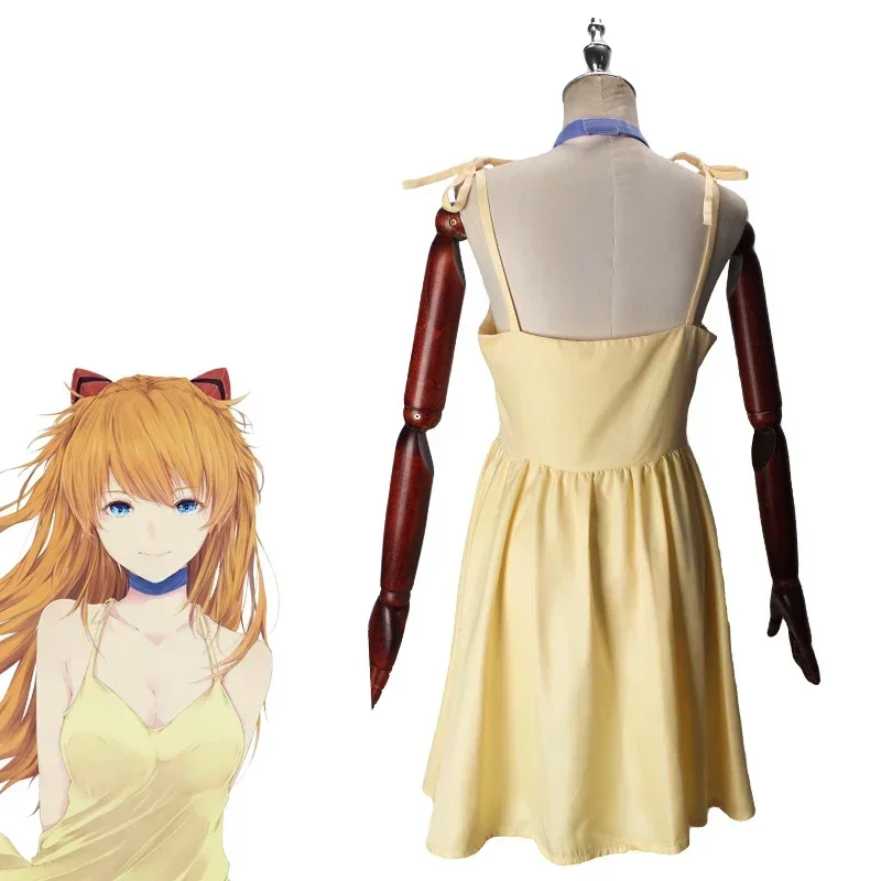أزياء الهالوين لعام 2025 أزياء أنيمي Asuka Langley Soryu pour femmes ، رداء jaune à enfiler ، vêtements d'mente à