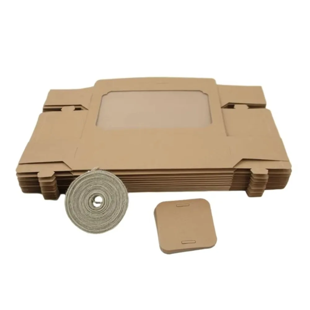 12PCS Kraft Paper Cake Boxes Rectangle Portable Pastries Bakery Cupcakes Boxes DIY with PVC Clear Window Gift Packaging Box