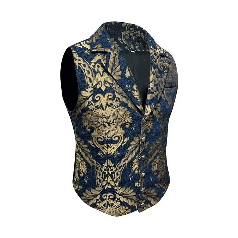 KIDWHXR Four Seasons Men Suit Vest Contrast Color Printed Male Vest Slim Single-breasted Sleeveless Versatile Man Waistcoat