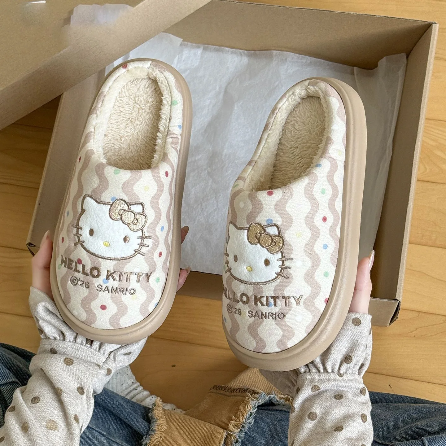Hello Kitty Pluche Pantoffels Dames Kawaii Cartoon Winter Warme Gesloten Teen Pantoffels Zachte Zool Antislip Binnenhuis Schoenen