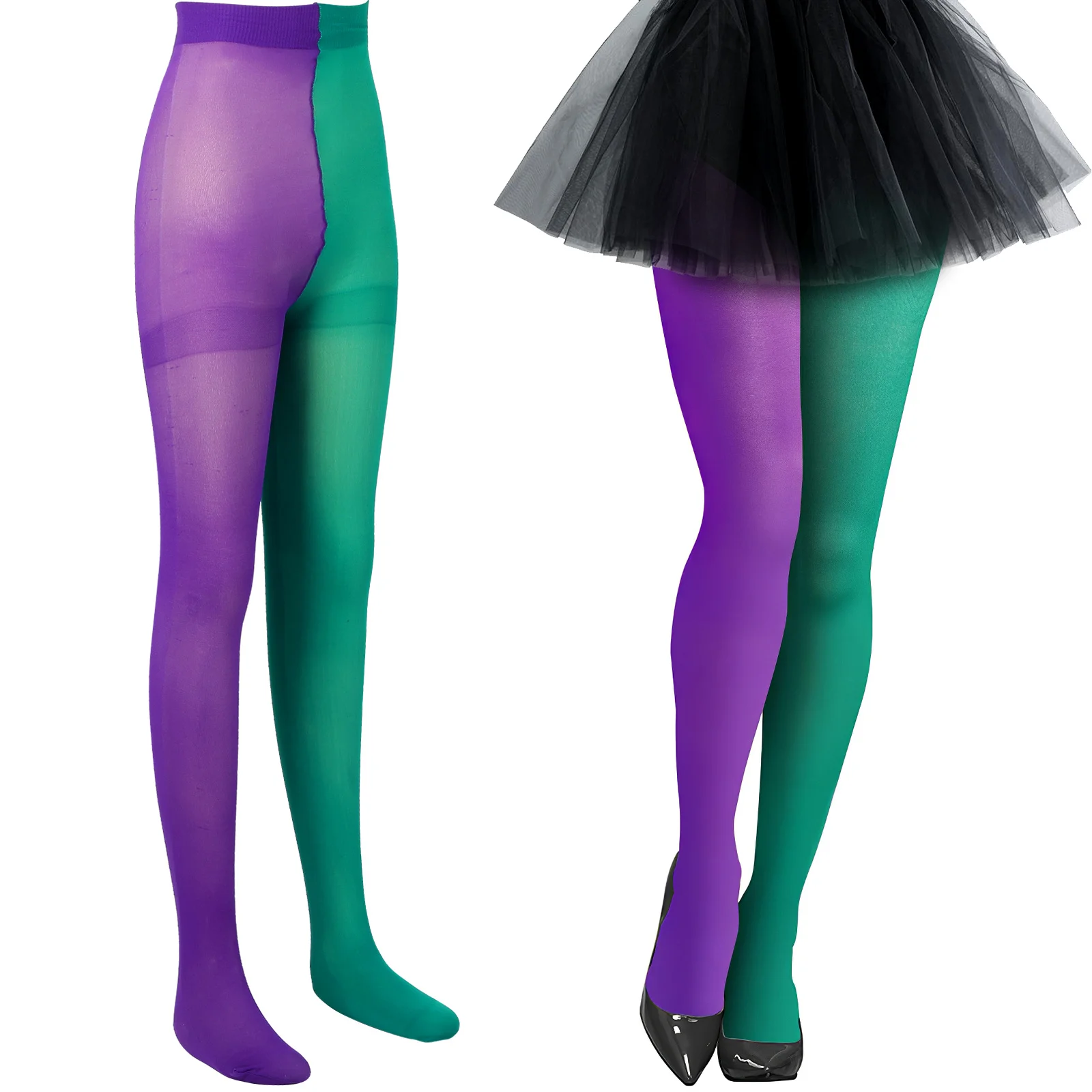 1 paio di collant Yin Yang calze performanti durevoli e traspiranti per le donne calzini per costumi di decorazioni per feste di carnevale verde viola