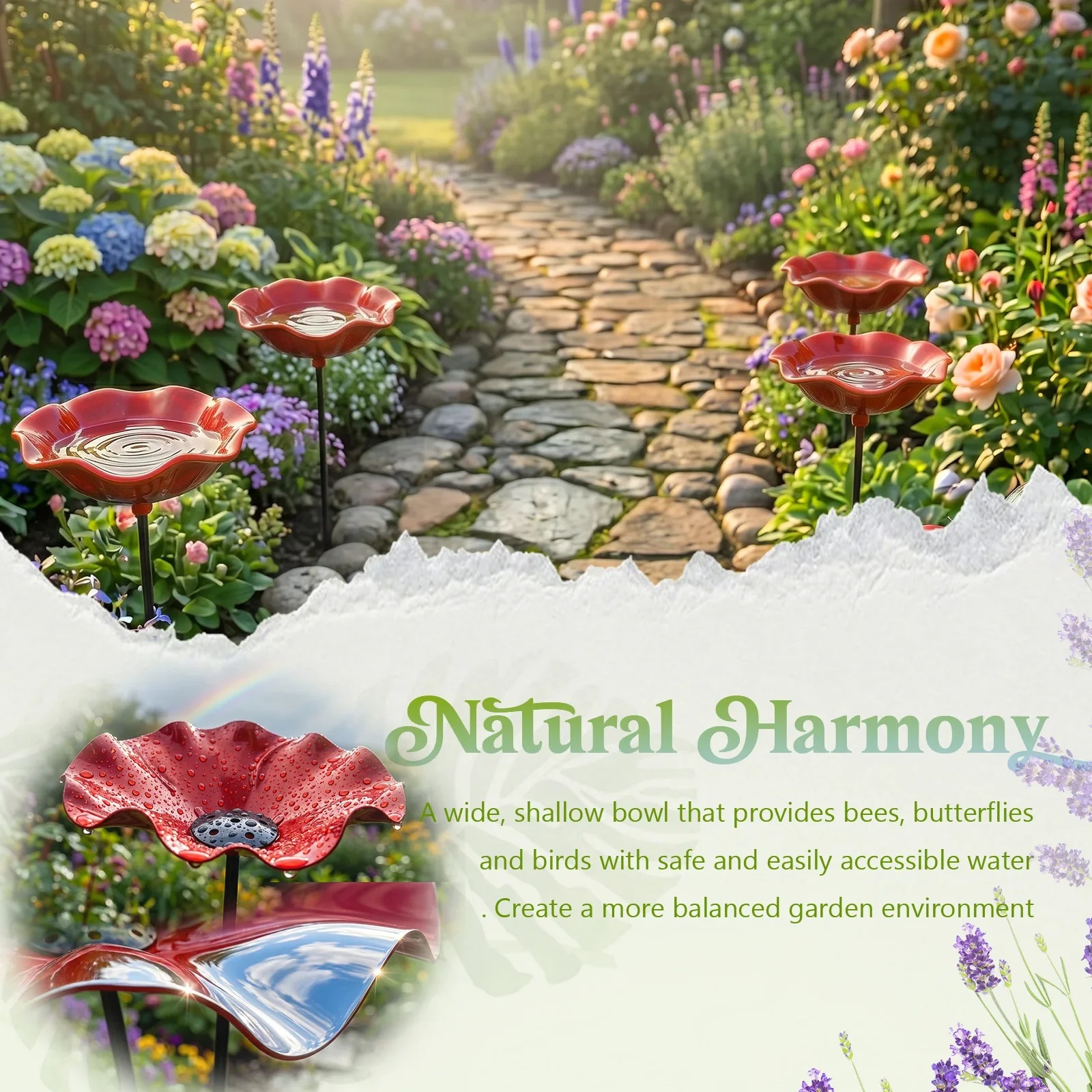 Garden Metal Bird Bath Tub Outdoor Standing Birdbath Water Bowl Decorative for Outdoor Garden Patio Yard Decorat