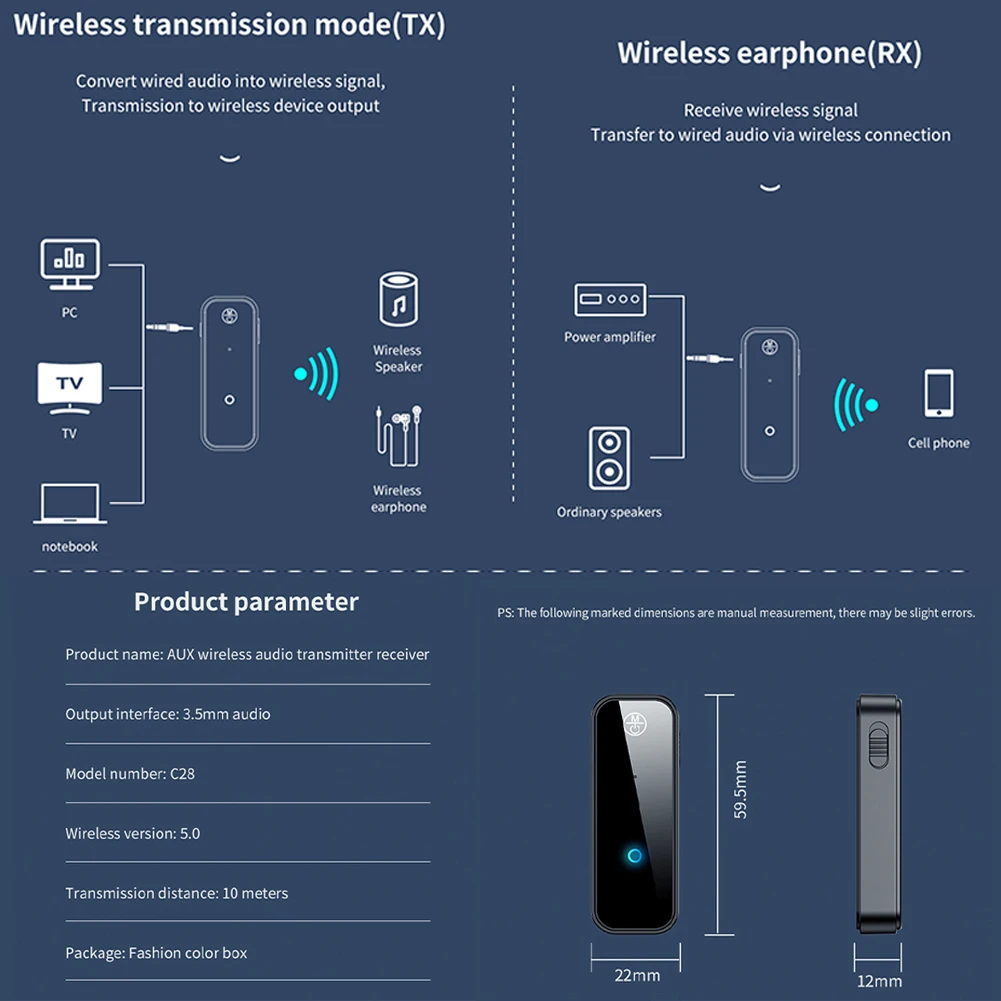 Adaptateur audio compatible Bluetooth 5.0 pour téléphone portable, récepteur sans fil 2 en 1, émetteur, Dongle mx