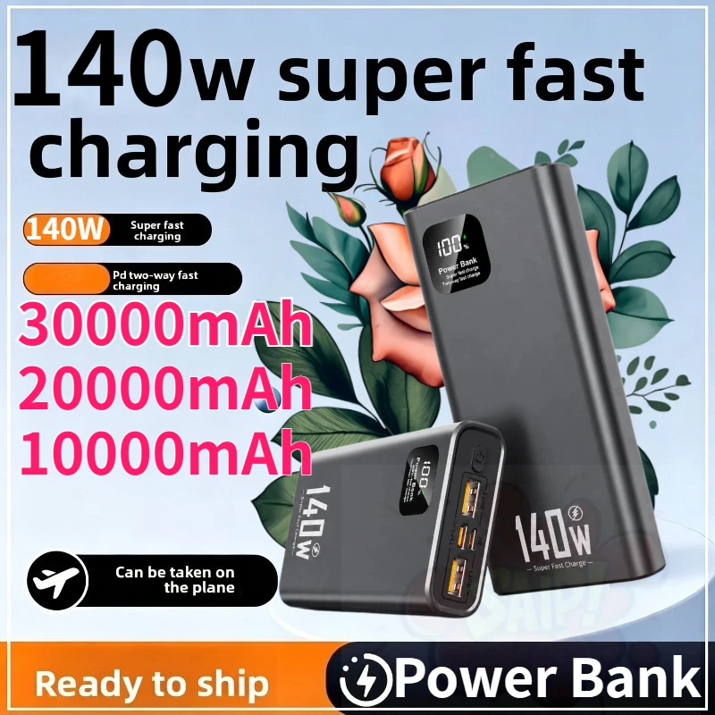 New Power Bank 30000mAh 140W Fast Charging Large Capacity PowerBank LED Digital Display External Battery for IPhone Samsung