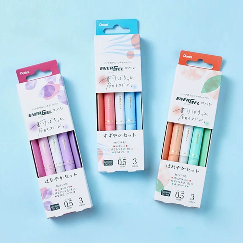 Japońskie długopisy żelowe Pentel Color Gel Pens Limited BLN75, szybkoschnące, z cienką końcówką 0.5mm, urocze artykuły szkolne i artystyczne. — zdjęcie produktu 3