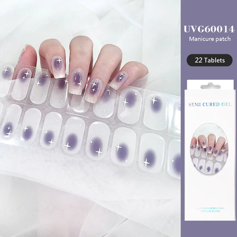 22 Tips UVG Series UV Semi-cured Gel Nail Stickers Waterproof  Full Cover Nail Decals UV Lamp Required Nail Art Decorations