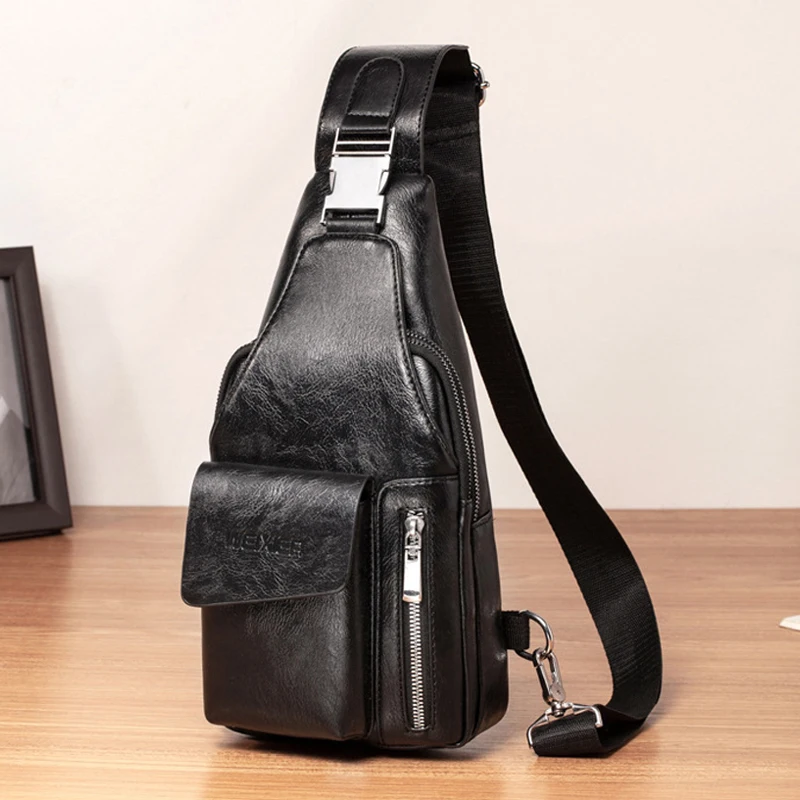 Men Cross body Sling Backpack Shoulder Messenger Bag Travel Fashion Trend Casual Retro PU Leather Male Crossbody Side Chest Bags