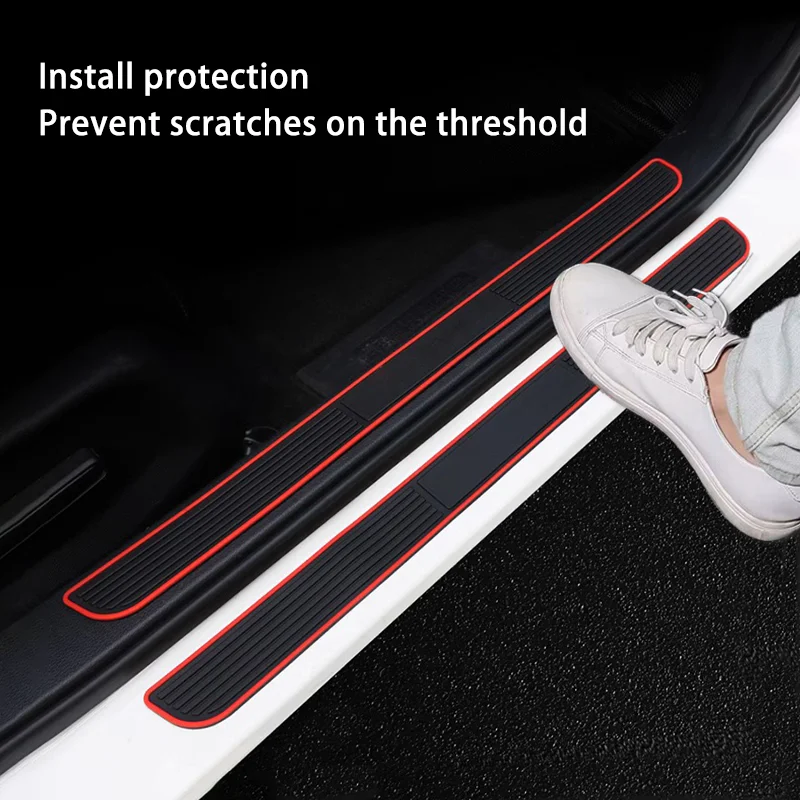 4pcs Rubber Car Threshold Strips Door Decorative Sill Anti-friction Scratch for Dodge SXT Challenger RAM Charger Avengr Durango