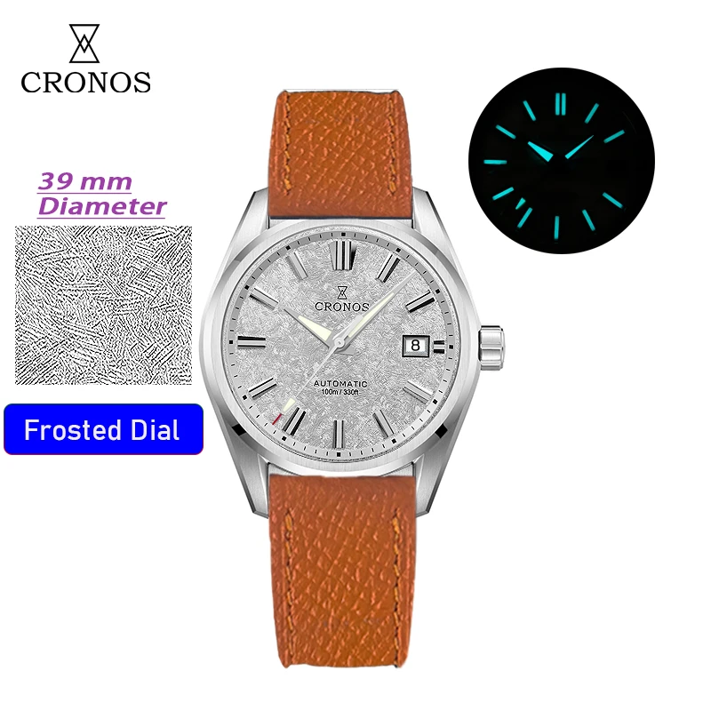 Cronos Neue 39mm Textur Luxus Männer Business Kleid Uhren SW200 Automatische Mechanische Wasserdicht 100m L6037M 8