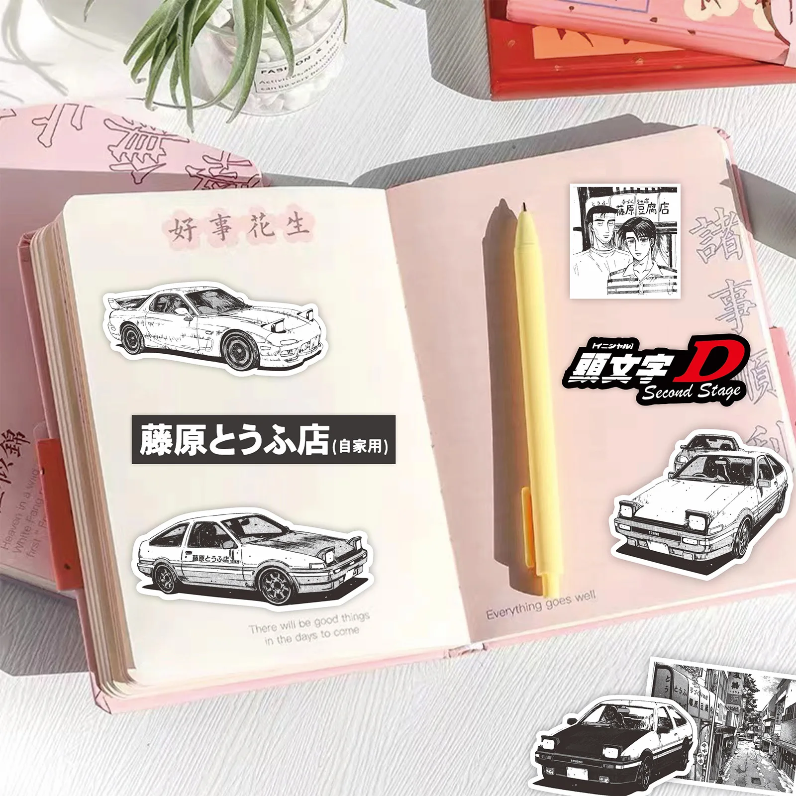 75Pcs Black WhiteJapan Anime Initial D Stickers for Luggage Wall Skateboard Motorcycles Helmet Car Graffiti Sticker Toys