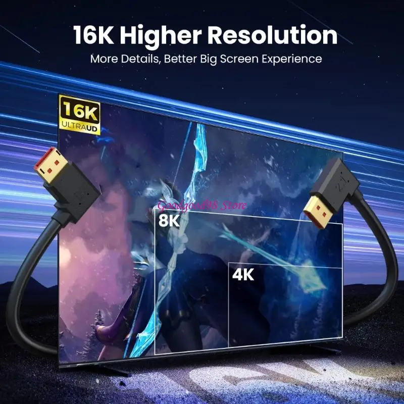 Short DisplayPor 2.1 Video Cable 50cm Length 54Gbps Speed 16K 8K120Hz Resolution 