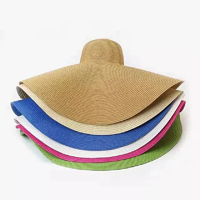 70CM Summer Large Wide Brim Foldable Sun Hats For Women Oversized Sun Shade Hat Travel Straw Hat Lady UV Protection Beach Hat