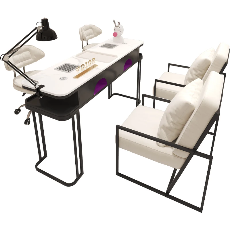 2023 New Nail Table And Chair Set Simple Double Marble Manicure Single And Double Table And Chair Nail Table