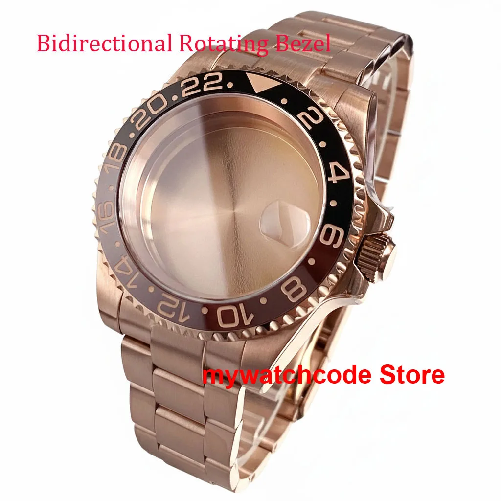20ATM 40mm Rose Gold Watch Case Sapphire Glass for NH34 NH35 ETA 2824 PT5000 Movt 90 click Bi-directional Rotating Bezel