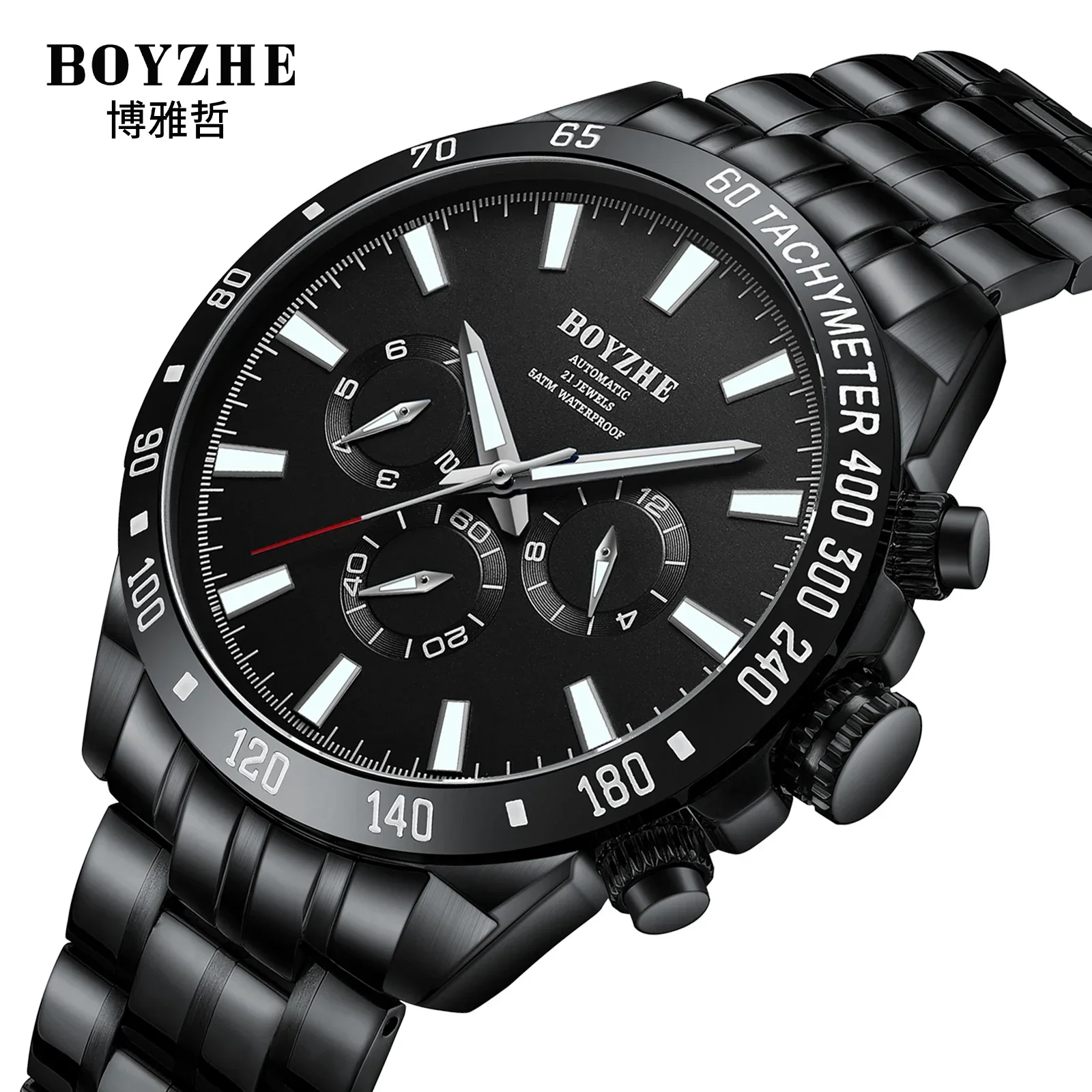 Boyzhe Fashion Man Multifunctional Tourbillon Mechanical Watch Men\'s 5ATM Waterproof Luminous Fully Automatic Mechanical Watches