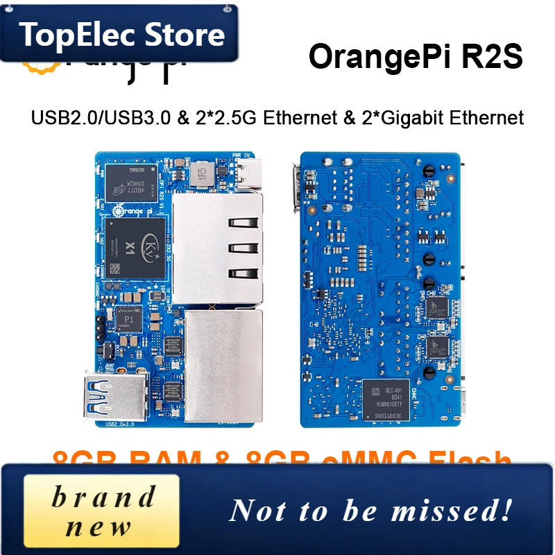 TopElec Orange Pi R2S 8GB RAM 8GB EMMC Single Board Computer