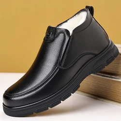 Winter Hot Selling Men's Thick Soled High Top Shoes Warm Plush Ankle Boots Men's Leather Casual Shoes Wear-resistant Soles