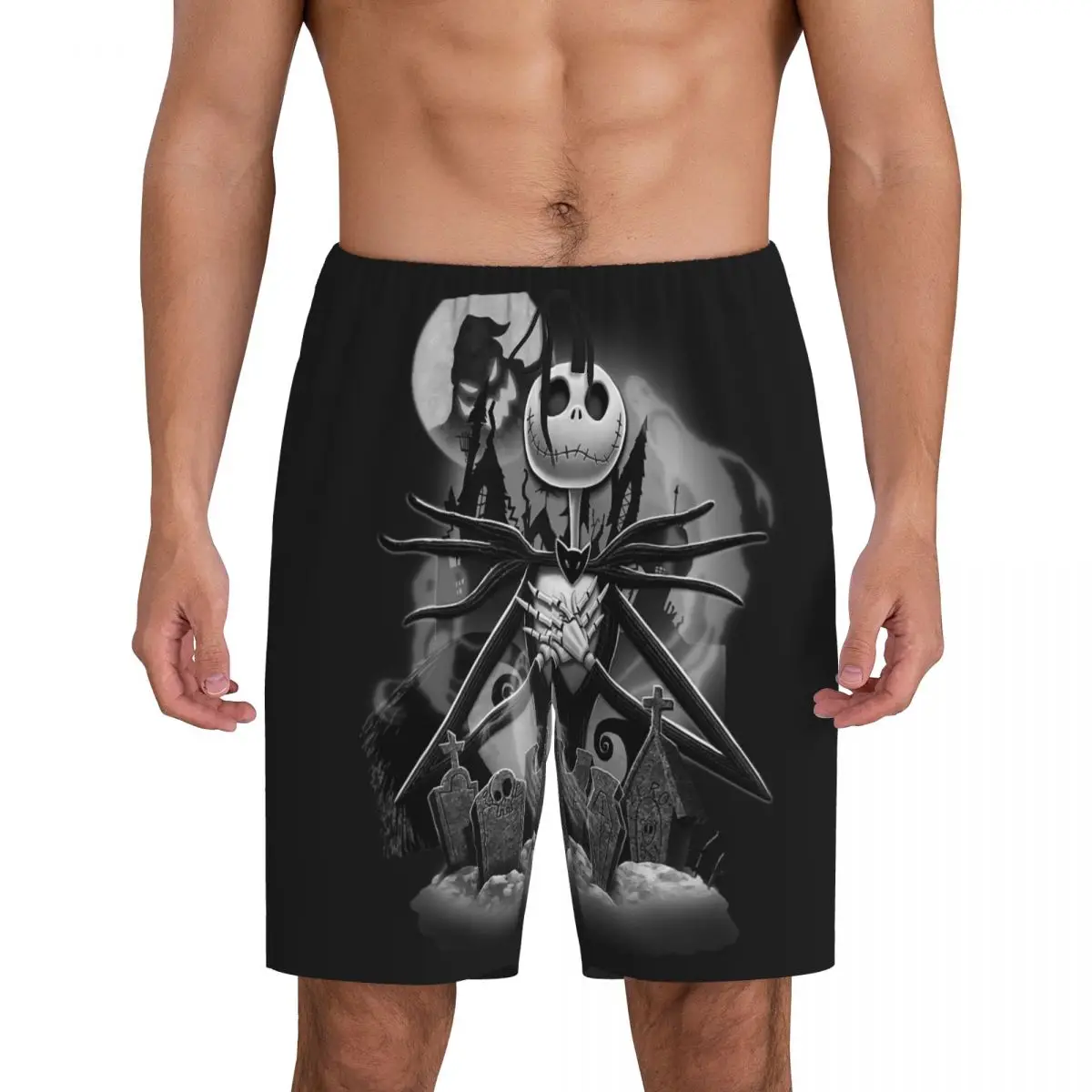 

Custom Printed Men Halloween Cartoon Skull Jack Pajama Bottoms Tim Burton Christmas Horror Movie Sleepwear Pjs Sleep Shorts
