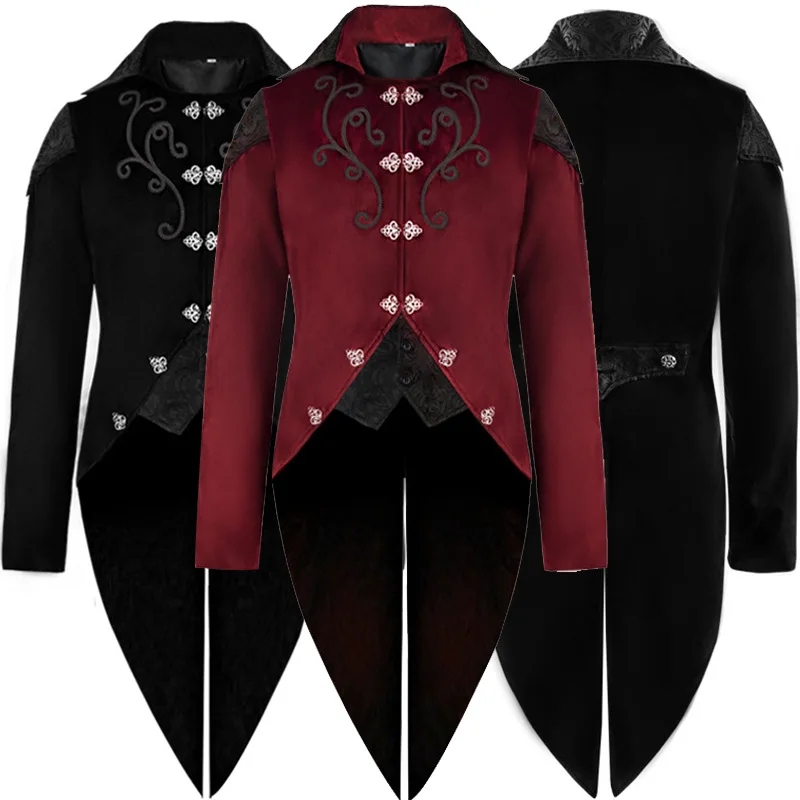 Traje de Hombre Estilo Renacentista Medieval, Chaqueta Larga con Cola, Vestido de Noche Retro de Príncipe, Ropa de Exportación