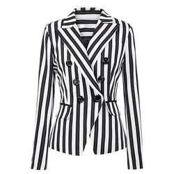 Vintage Indie Striped Blazer Suit Women Long Sleeve Double Breasted Suit 2023 Woman Commute Casual Jacket Blazer Plus Size Coat