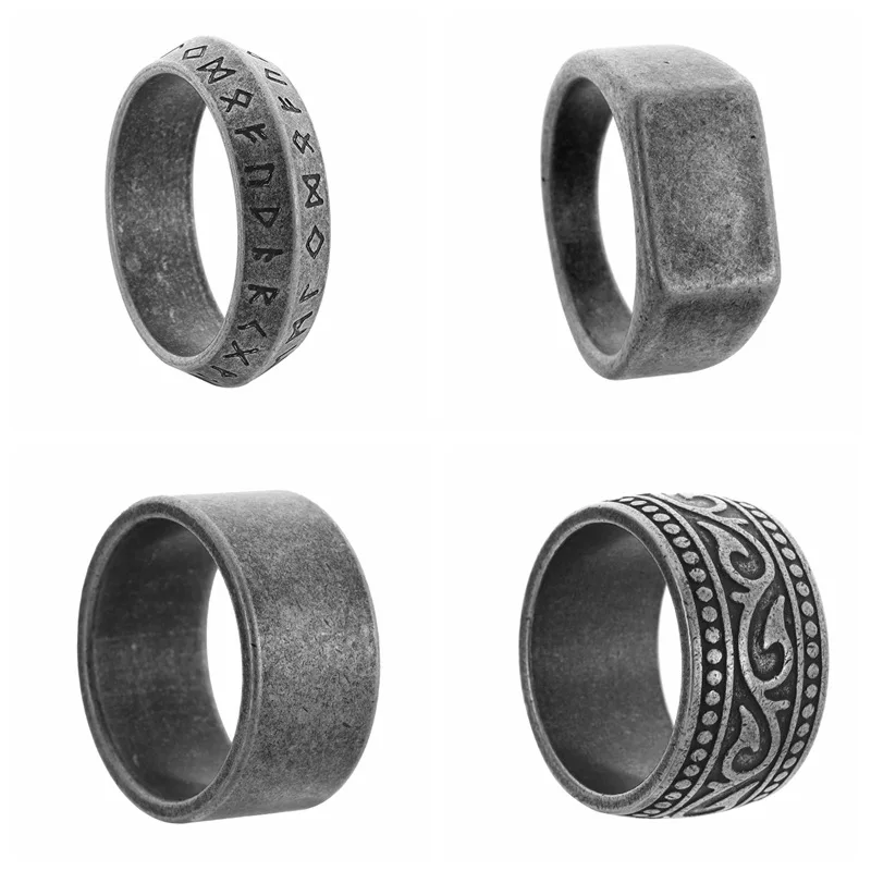 Fashion Retro Viking Rune Ring for Men Women Stainless Steel Odin Rune Letter Rings Couple Simple Amulet Jewelry Gifts