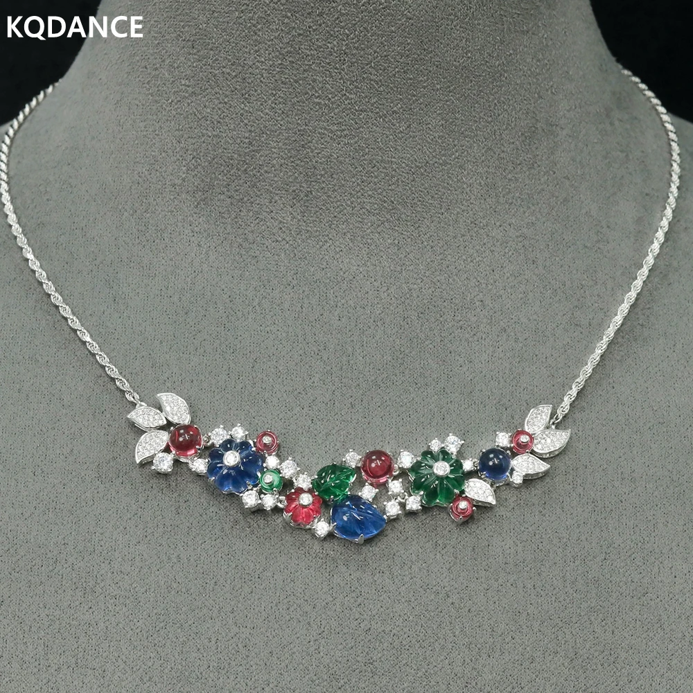 KQDANCE  Luxury Solid 925 Silver Carbon Diamond Snthetic Gemstone Colorful Fruit Necklace for Women Jewelry Anniversary Gifts