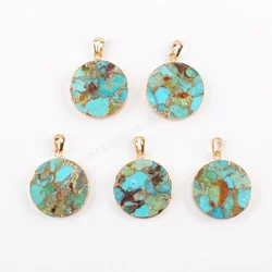 BOROSA Vintage Round Shaped Turquoise Pendant Natural Gemstone Jewelry Accessories For Women Birthstone Anniversary Gifts