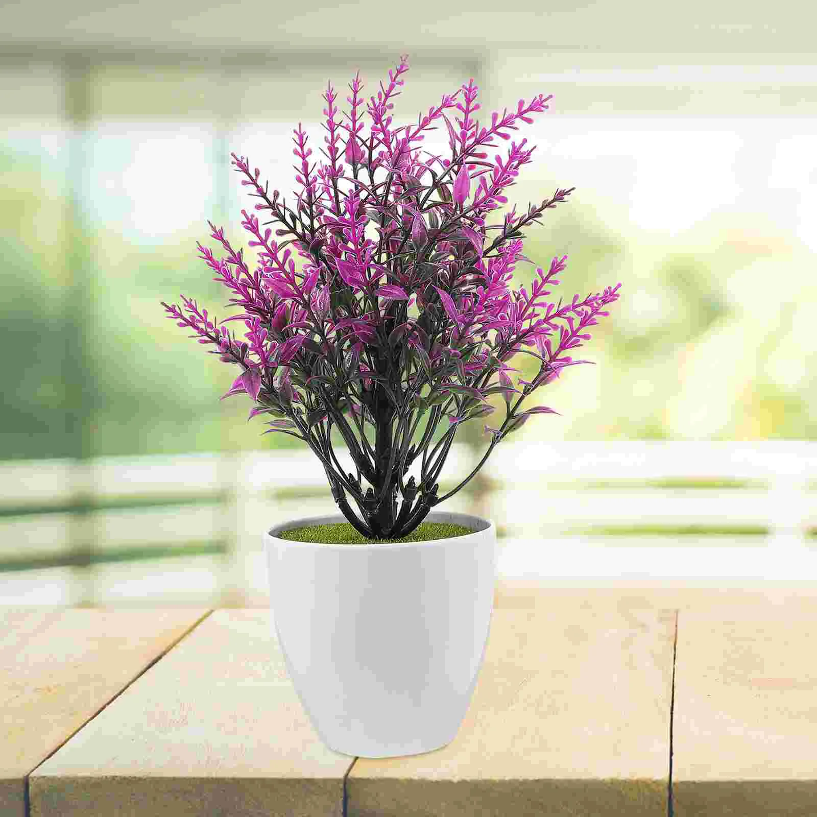 2 Pcs Plastic Flower Decorate Artificial Plants Lavender 18X12CM Small Bonsai Ornament Cartoon Potted