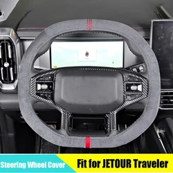 Steering Wheel Cover Suitable for Chery JETOUR Traveler T2 2023 2024 Hand-stitched Suede Steering Wheel Cover Car Interior Parts