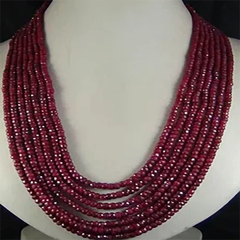 2x4mm NATURAL RUBY FACETED BEADS NECKLACE 7 STRAND 17-23