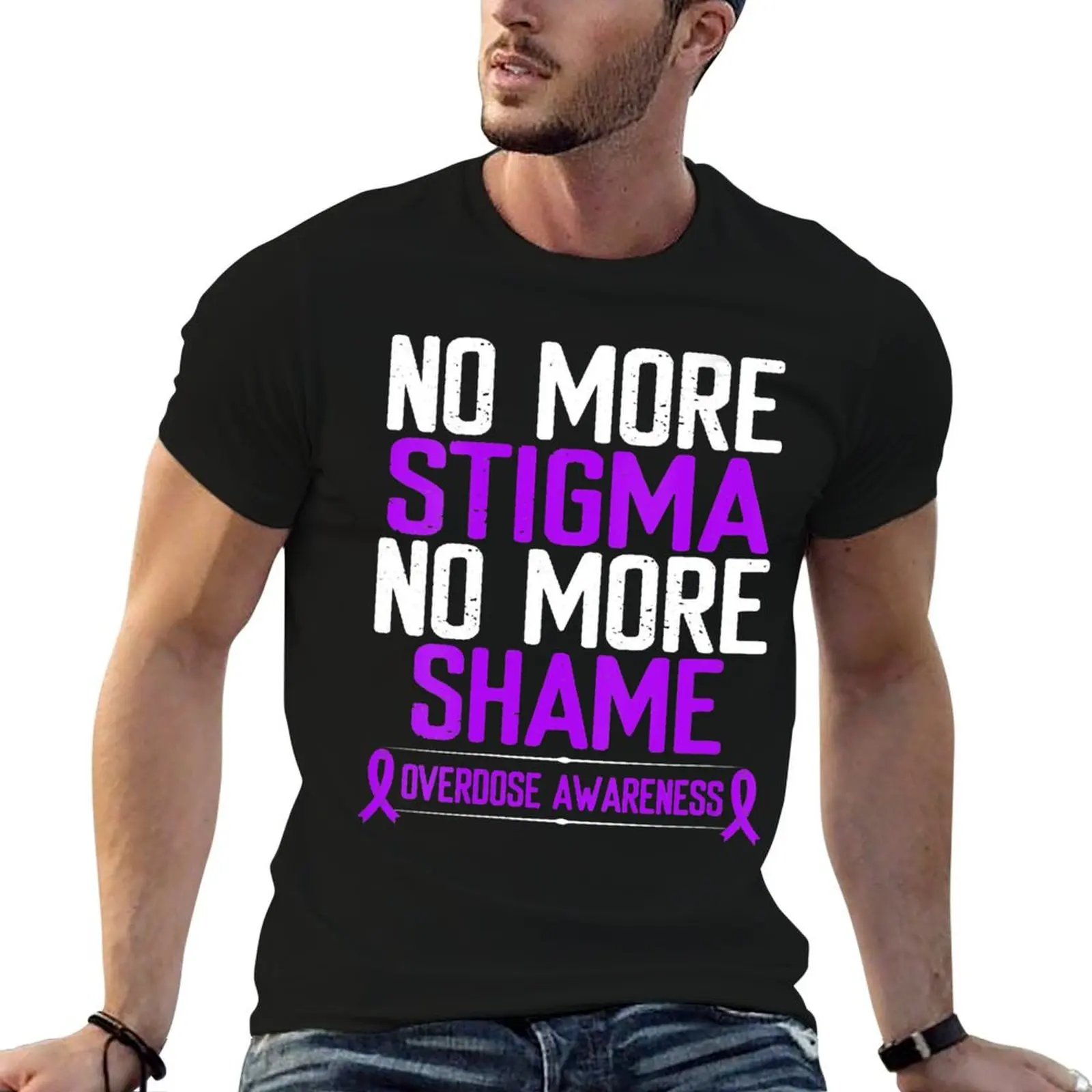 

Womens Overdose Awareness No more stigma shame Ribbon T-Shirt t shirt man cotton cotton tshirt 100% T-Shirt