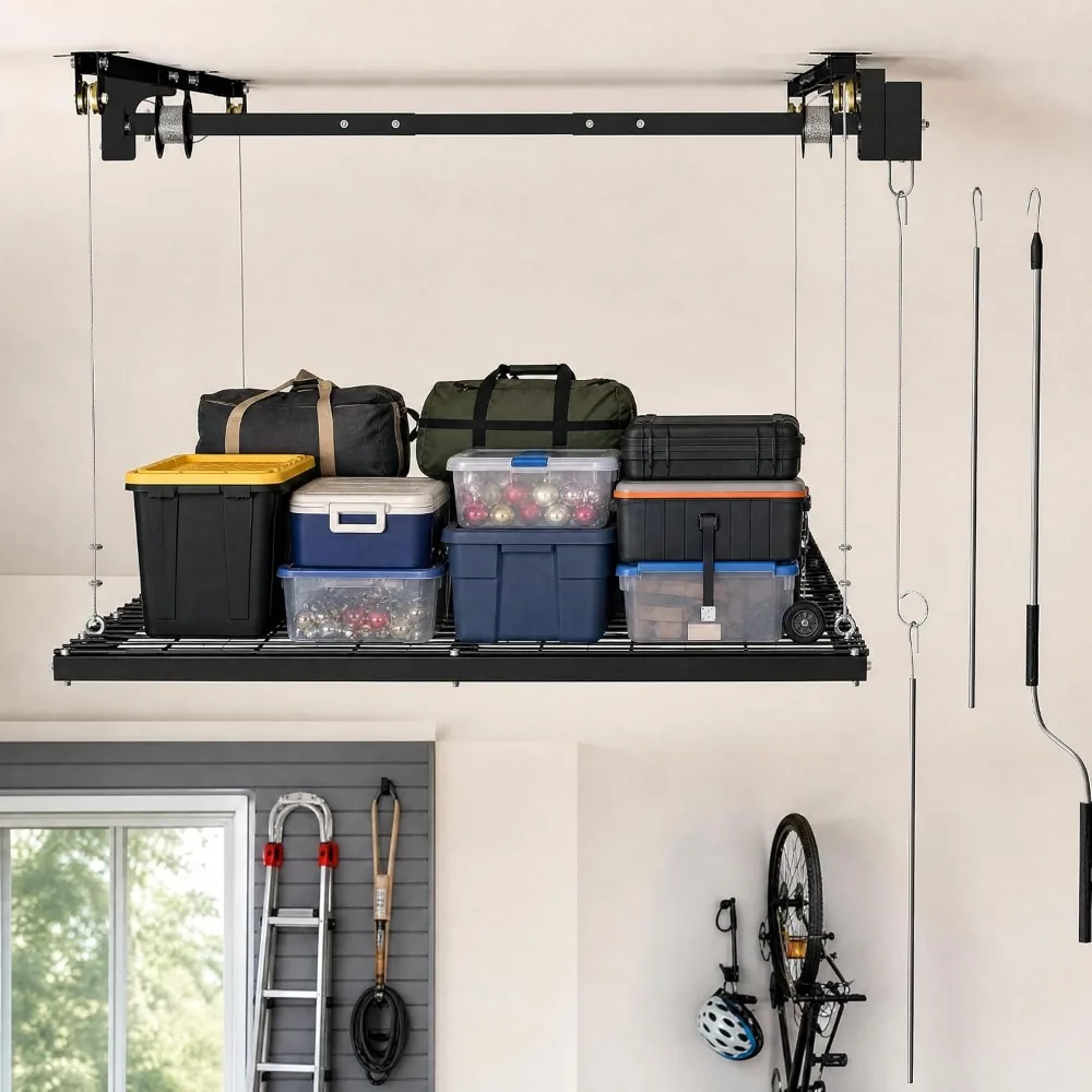 Overhead Garage Lifting Storage Rack, Ceiling Rack System, 4x8 ft