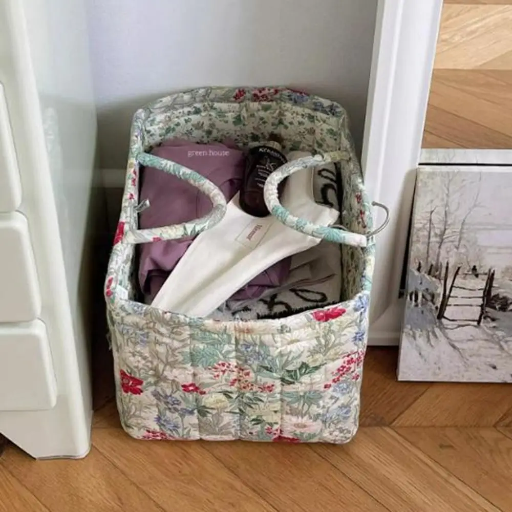 

Home Fabric Storage Basket Korean Pastoral Style Portable Underwear Debris Organizing Frame Machine Washable Storage Basket