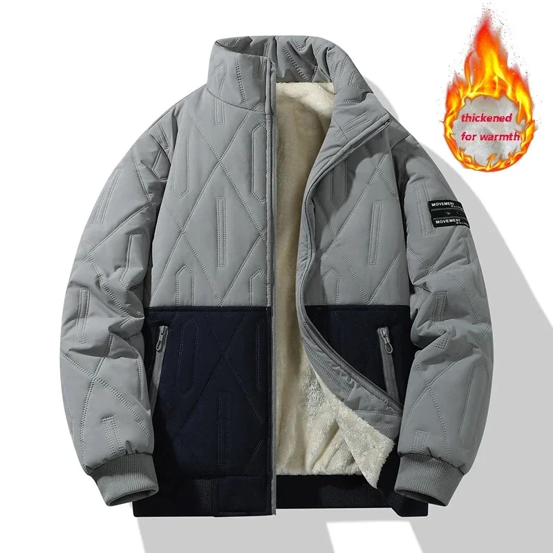 2025 New Winter Thermal Fleece Lined Coat Thicken Warm Winter Fleece Parka Windproof Outdoor Jacket Men's Diamond Quilted Jacket