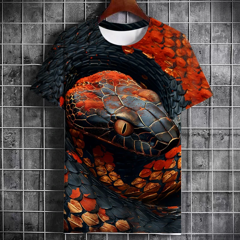 Summer Men\'s Animal Snake Pattern 3d Printed Short Sleeve Street Fashion Creative Harajuku T-Shirt O Collar Casual Top Clothing