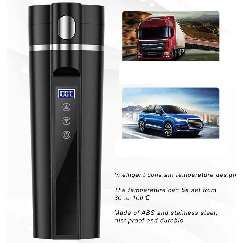 450ml Car Heating Cup Electric Heated Travel Mug Kettle Smart Temperature Control Heating Water Cup Car Thermos Display Heat Cup