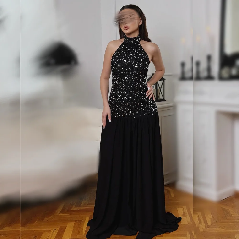 

Customized Charming Sparkle Evening Dress Sleeveless A-line Prom Long Dresses Elegant Party Wedding Modern Style