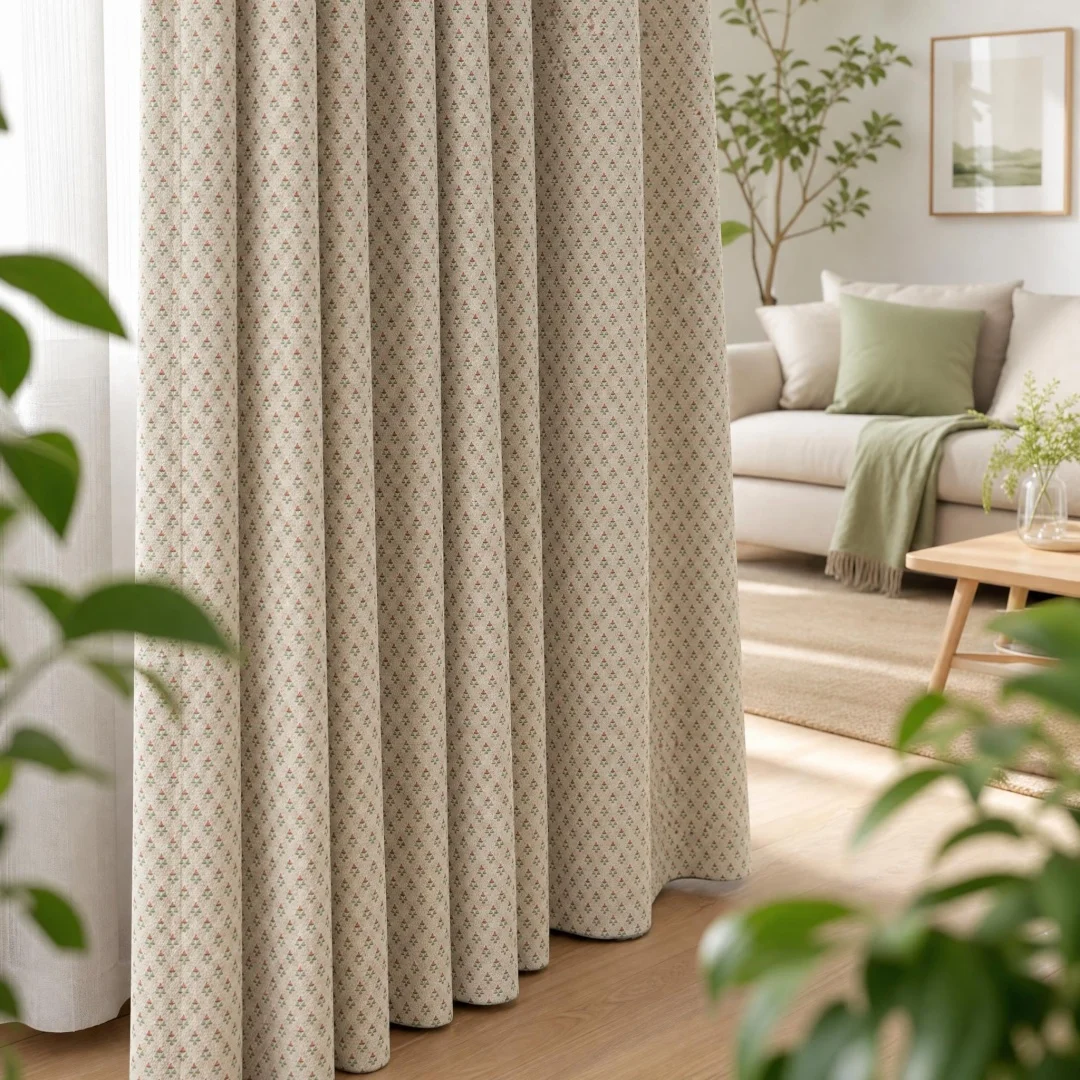 Vintage Small Floral Linen Curtains, Tiny Plant Pattern Semi‑Blackout Window Drapes for Bedroom Living Room Home Window Decor