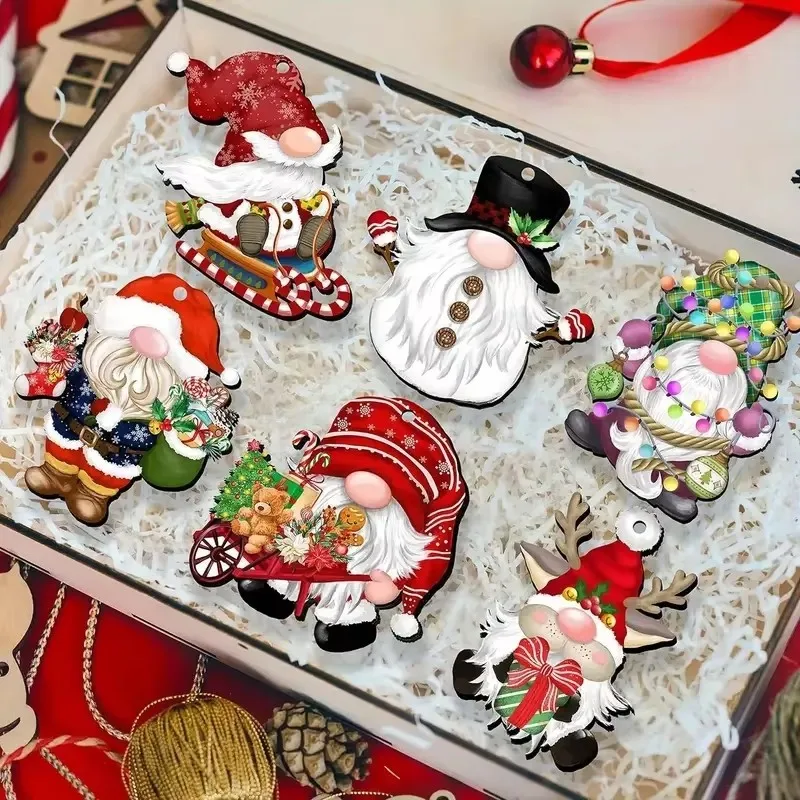12/24pcs/set New Creative Wooden Christmas Dwarf Gnome Decoration Small Hanging Christmas Tree Decoration Wooden Plaque Set