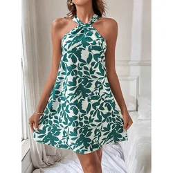 Spring/Summer New Women's Printed Sling Dress Fresh Off Shoulder Skirt Fresh Sweet Pastoral Plus-size Women's Sexy Mini Dress